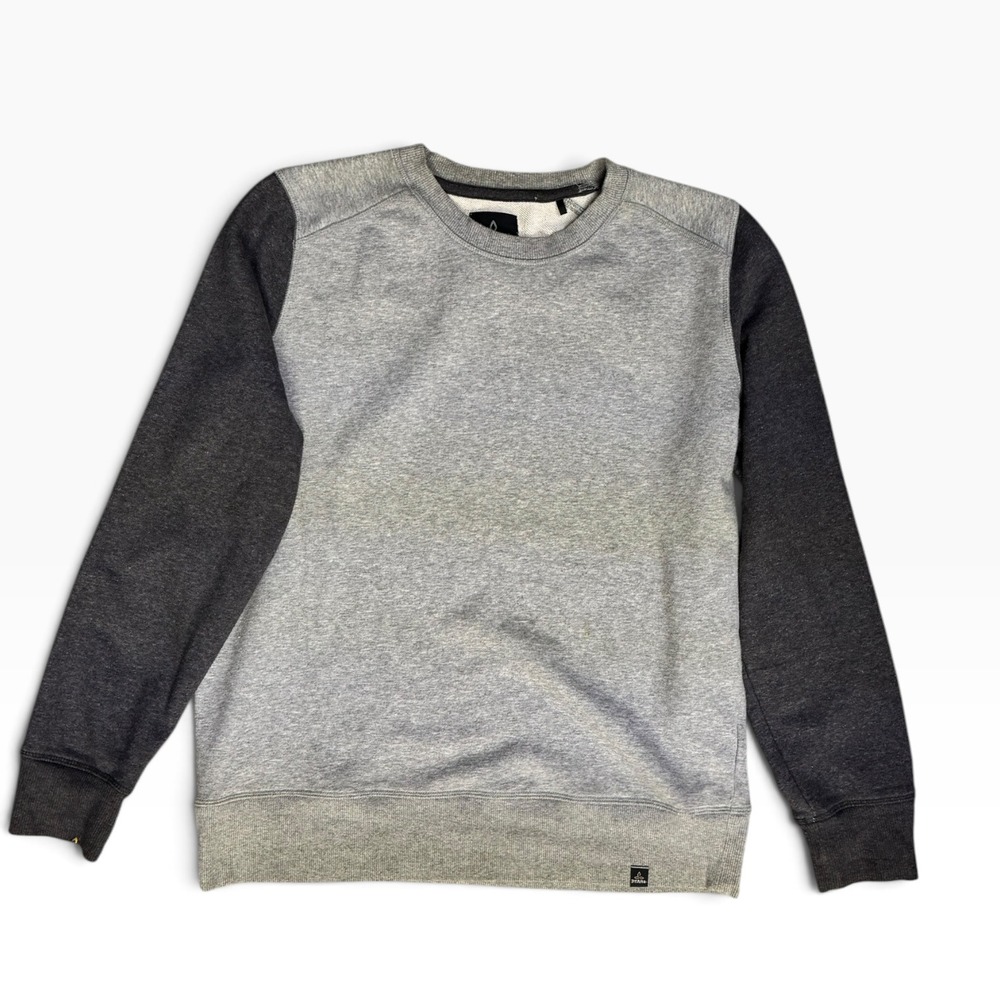 Prana Mens Medium Grey Colorblock Organic Cotton Blend Crewneck Sweatshirt